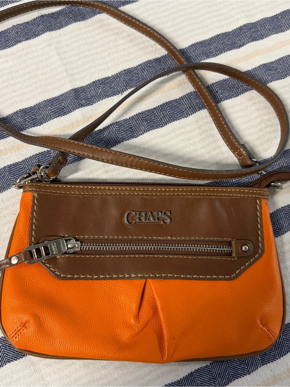 CHAPS Orange Brown Crossbody Bag Small Zip Front Shoulder Purse Y2K Preppy